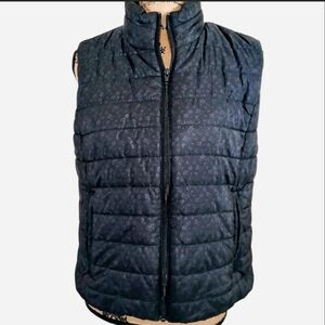 LOFT Floral Brown And Black Puffer Vest Zip Up Large L
